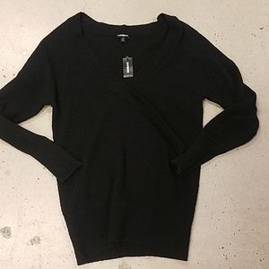 Express v-neck ruffle front black sweater